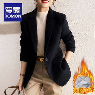 Romon abrigo de lana engrosada traje pequeño acolchado para mujer 2026 nuevo temperamento de algodón negro traje versátil top invierno un botón estilo negro-grueso m 96-105jin jin equivale a 0,5 kg