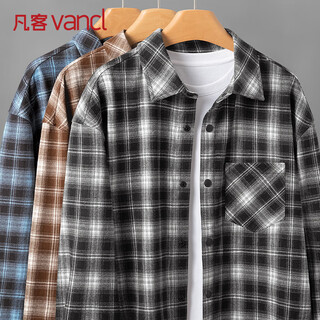 Vancl shirt men's spring and autumn new flannel long-sleeved plaid shirt simple casual men's large size black and white checkered m
