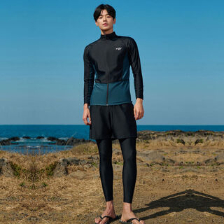 Wetsuit men's split long-sleeved trousers large size zipper quick-drying sun protection snorkeling surfing winter warm swimsuit suit black and green couple contact customer service l