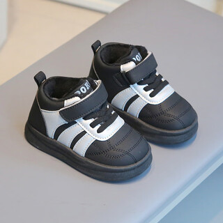 Tyrannis new velvet children's sneakers, soft-soled baby cotton shoes, warm sports shoes for boys and girls, casual a60 black 30_inner length 18 cm