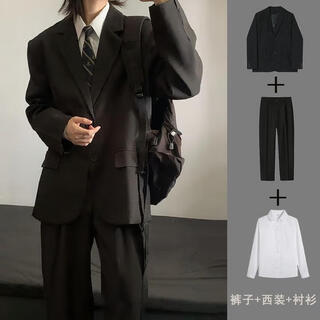Manlinmu anzmo sells vitality dk uniform men's suit black men's casual suit school supply sense jacket three-piece set pants + suit + white shirt belt m 3xl (height 1-183c, weight 130-145jin jin is equal to 0.5 kg)