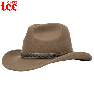 Lee dprre autumn and winter new large brim wool hat men's travel western cowboy knight hat retro european and american style bay brim jazz hat dark camel m (56-58cm)