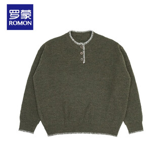 Lomon american retro design casual henley collar sweater for men and women loose autumn couple lazy pullover top green high quality m