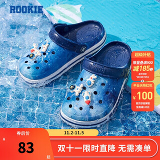 Rookie children's shoes, boys' and girls' clogs, summer new children's beach toe-cap sandals, with 6 cartoon buckles, feather white/midnight blue 31/32, suitable for feet 19.5-200cm long