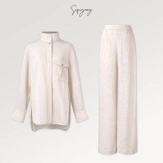 Siqiyoungcity walk series-lazy casual two-piece set oatmeal color (shirt set) s