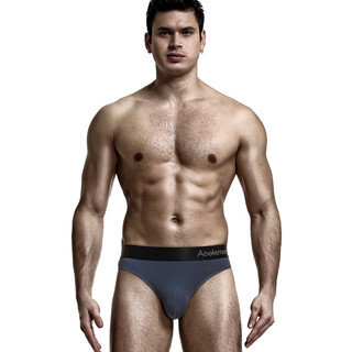 Austrian element men's low-waist solid color u-convex elastic tight ice silk sexy t-panties slippery butt-revealing breathable thong t-pants sports gray 1 pair l