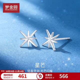 Mengjinyuan platinum earrings six-pointed star pt950 platinum genuine earrings as a birthday gift for your girlfriend, weighing about 0.85g
