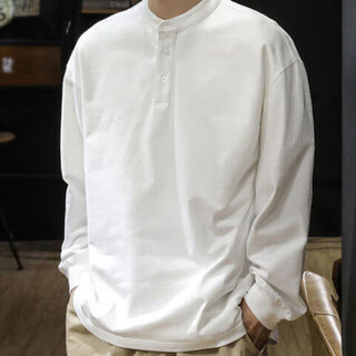 Baleno baleno new chinese style classic retro heavyweight sweatshirt men's long-sleeved autumn and winter trendy british style henry collar top shirt white solid color autumn clothing regular m recommended 100-120jin jin equals 0.5 kg