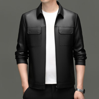 Classic car (coche clasico) lei jun's same style autumn and winter new genuine leather jacket men's sheepskin short lapel casual leather jacket men's jacket black m 170