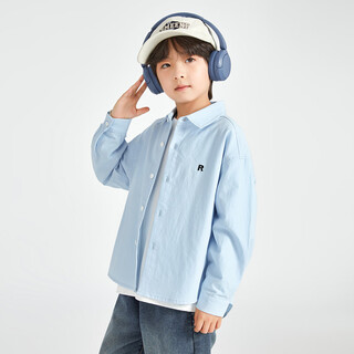 Duojia boys' shirts 2025 spring and autumn versatile casual children's breathable cotton long-sleeved medium and large children's simple korean style shirt blue 120