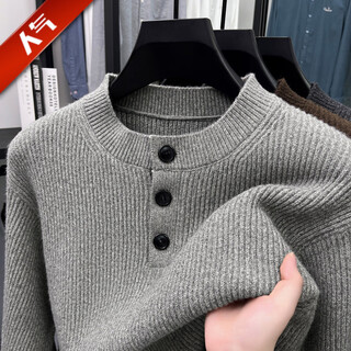 Dances with wolves stitch henry collar thickened sweater men's winter new middle-aged fashionable pullover bottoming sweater men's light gray 17307 m 48 recommended weight 100-125 jin jin is equal to 0.5 kg