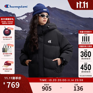Champion champion hooded down jacket women's new trendy brand short warm thickened jacket outdoor black m