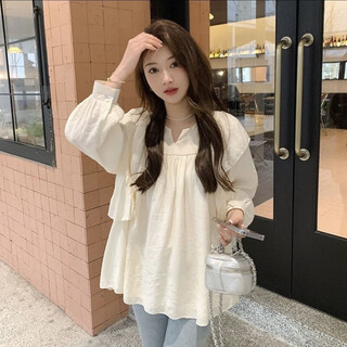 Spring and autumn maternity clothes new small sweet shirt tops fashionable outing casual mom doll shirt two-piece set apricot single top l 105-125jin jin is equal to 0.5 kg
