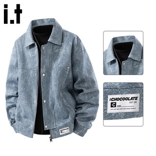Chocoolateit american retro lapel jacket for men in autumn new trendy brand design loose casual jacket retro blue l