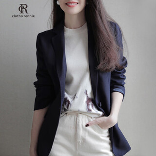 Clotho rennie brand women's woolen suit jacket women's 2025 spring and autumn new korean version slim casual one-button suit navy blue m