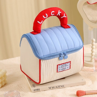 Fat donglai same style dopamine small house cosmetic bag house-shaped cute cosmetic bag souvenir large capacity for girls (house bag) blue and white