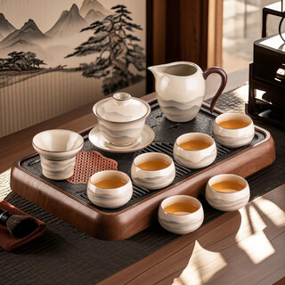 Porcelain brand tea set shanhe moying tea set tea infuser complete set ru kiln kungfu tea set complete set for home gift ceramic tea set gift box shanhe moying covered bowl six cups 10-piece set + tea tray