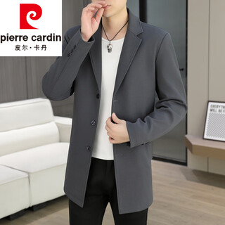Pierre cardin spring and autumn mid-length windbreaker men's trendy korean style slim solid color suit jacket men's casual suit knitted gray l 110-125jin jin equals 0.5 kg