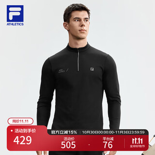Fila official men's knitted long-sleeved top 2025 autumn new fitness sports comfortable half-zip long-sleeved t dark black-bk l 175/96a/l
