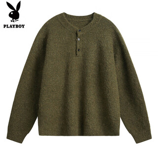 Playboy (playboy) retro old money henry collar polo sweater men's autumn and winter thickened warm sweater lazy style pullover sweater jacket moss green xl
