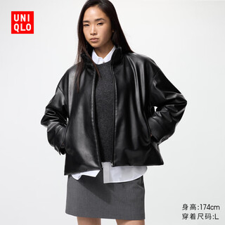 Uniqlo women's imitation leather jacket/coat casual fashion jacket 479196 09 black xl/165/92a