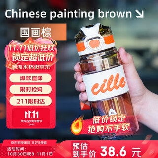 Xile plastic cup for male and female students sports water cup tritan high-looking outdoor portable water bottle chinese painting brown 700ml