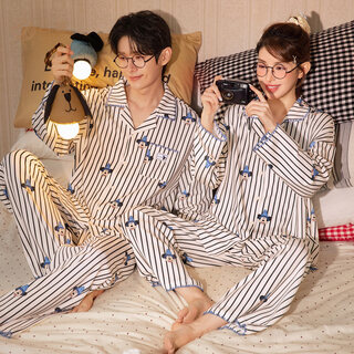 Gongdie light and soft disney mickey spring and autumn couple pajamas women's pure cotton long-sleeved striped home clothes men's magic mickey striped long-sleeved men's l (recommended 100-120 jin jin equals 0.5 kg)