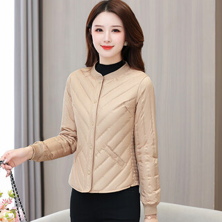 Weirou boston down jacket 2026 autumn and winter new liner women's lightweight slim fit mom stand-up collar slim versatile warm short khaki m (90jin jin is equal to 0.5kg -100jin jin is equal to 0.5kg)