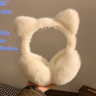 Baogeyan cute cat ears plush earmuffs for women winter warm cycling antifreeze ear warmer earmuffs earmuffs earbags windproof white cat ear earmuffs thickened and foldable