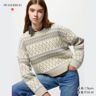 Uniqlo cooperation model/women's fair isle style round neck sweater/sweater sweater 25 autumn and winter new style 479865 31 beige m