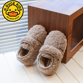 G.duck children's cotton shoes 2025 winter new style velcro girls' furry shoes baby cotton shoes plus velvet warm girls' cotton shoes khaki 21 inner length 13.5cm