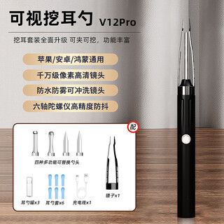Shantou lincun ear picking spoon v12pro hd visual ear picking spoon with clip tweezers home ear picking artifact for ear picking classic black v12 pro comes with 6 silicone earmuffs/no jams