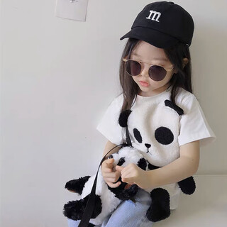 可爱卡通立体小熊猫衣服亲子装T恤短袖儿童男童女童宝宝上衣夏季 白色_熊猫T恤 80 cm_身高73-80cm
