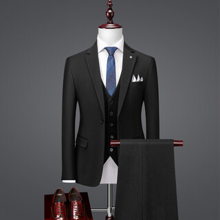 Less is more lilang men's three-piece suit korean style slim business professional best man groomsman wedding formal small suit one button three-piece suit black 28