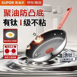 Supor frying pan with red dots, titanium oil, non-stick frying pan for frying steak, frying pan for frying eggs, induction cooker universal ej28cas01