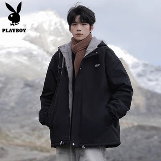 Playboy lambswool jacket men's spring, autumn and winter new assault jacket cotton jacket men's thickened coldproof cotton clothes large cotton jacket graphite black xl weight 110-140jin jin is equal to 0.5 kg