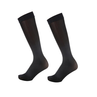 Long night men's oily striped stockings mid-length stockings japanese suit see-through mirror socks abyss black