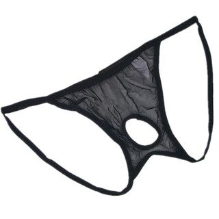Private fashion men's sexy underwear, panties with holes in the front and butt leaking in the back, elastic and sexy transparent men's underwear thong, one size fits all 170jin jin is equal to 0.5kg, inside, black