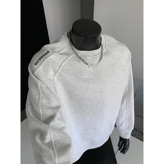 Katuchi american heavyweight patchwork sweatshirt for men in spring and autumn loose trendy casual inner layering shirt round neck pullover top white gray xl