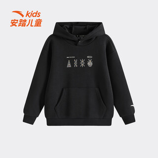 Anta children's clothing children's sweatshirts for boys and girls 2025 autumn and winter new basketball series trendy fashion pullover basic black-2 160 cm