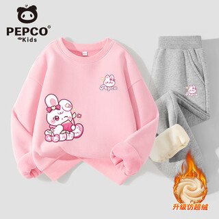 Piggy banner girls winter clothing set 2025 new children's warm velvet sweatshirt and sweatpants western style girls sportswear two-piece set