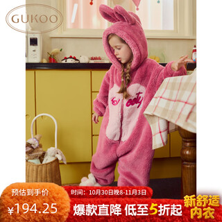 Gukoo children's pajamas winter coral velvet warm new cute bunny girls hooded homewear jumpsuit d jumpsuit 110cm