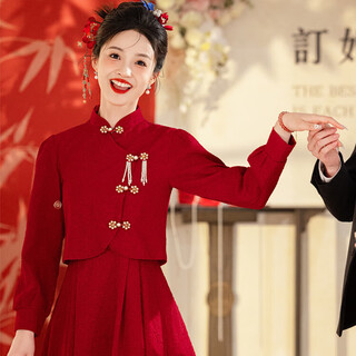 Spring man (tanhuangren) toast wear bridal long sleeve new chinese style cheongsam red wedding engagement dress little man home clothes burgundy m