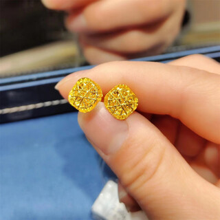 Laohuangxiang 24k gold sparkling brushed sugar cube earrings for women niche design simple gold hollow earrings laofengxiang sparkling small sugar cube earrings