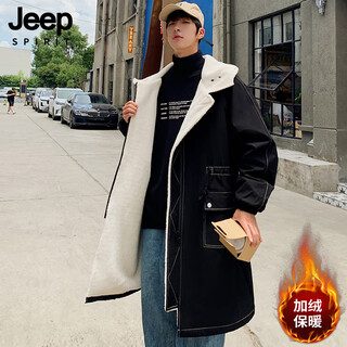 Jeep spirit jeep windbreaker jacket men's mid-length british coat hooded korean style casual jacket black m