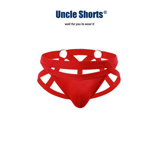 Uncleshorts red double thong men's underwear sexy hollow christmas and new year briefs zodiac year red m