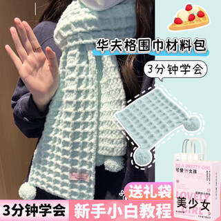 Queen trip handmade diy crochet waffle scarf warm mint milk mousse cloud cotton special diy scarf yarn mint green waffle scarf material package free tools