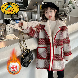 G.DUCKKIDS女童呢子大衣冬季加厚2023新款大儿童毛呢外套秋冬小孩长款洋气潮 红色 140 cm 建议身高135cm左右