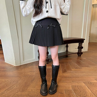 Gardenia growth notes girls clothing loose velvet sweater 2025 autumn new style children and baby all-match casual top black skirt (with safety pants) 150 cm