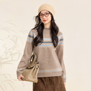 Chunzhu fair isle cardigan 25 autumn and winter new half turtle collar jacquard warm and fashionable age-reducing sweater women's sweater mihua apricot m (90-110jin jin equals 0.5kg)